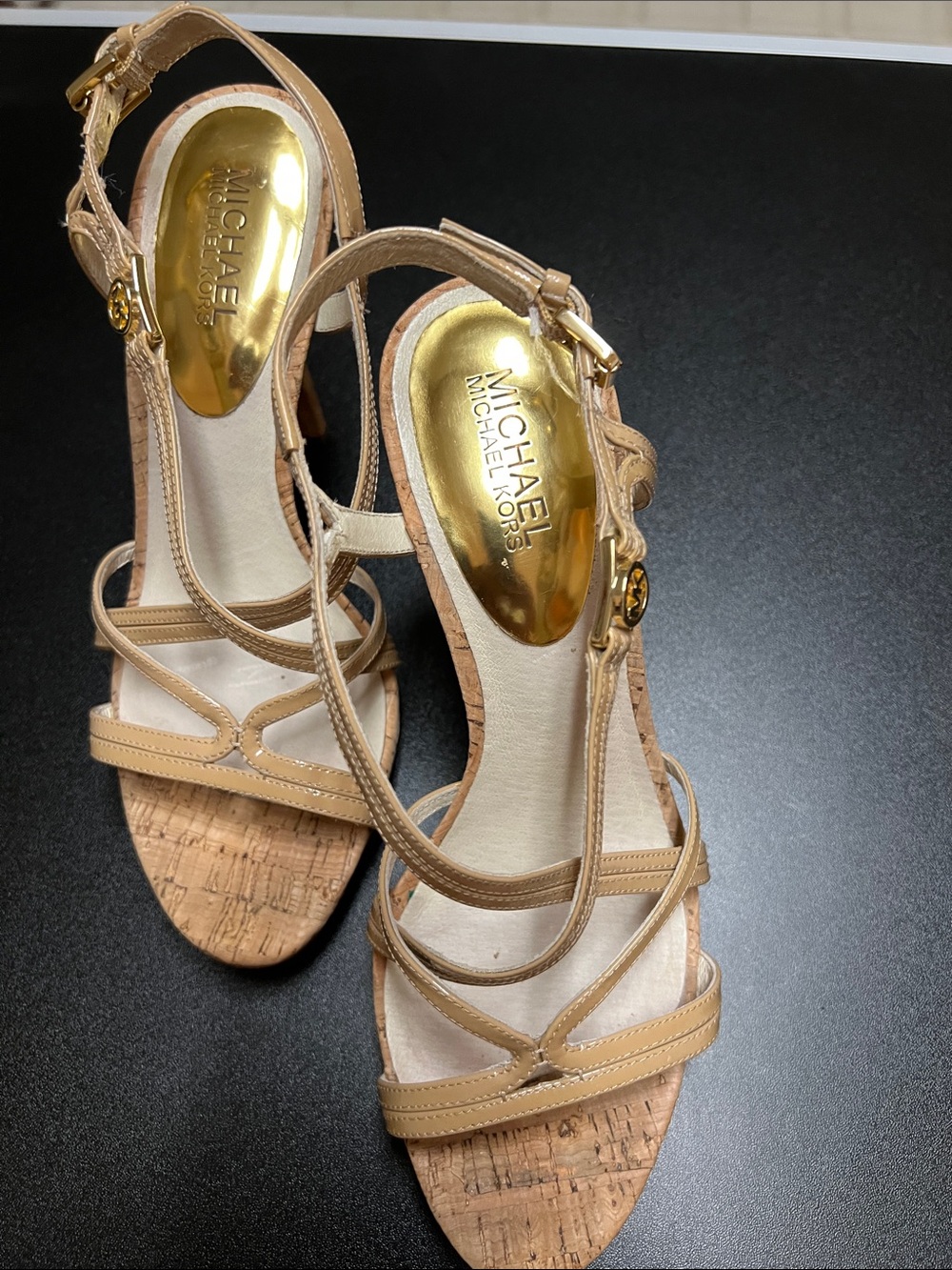 MICHAEL Michael Kors Nude/Tan Cork Strappy Heeled Sandals